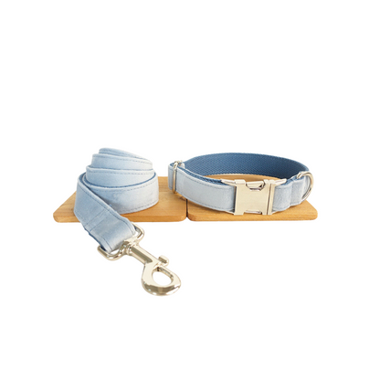 Sky Blue Velvet Collar and Leash Set